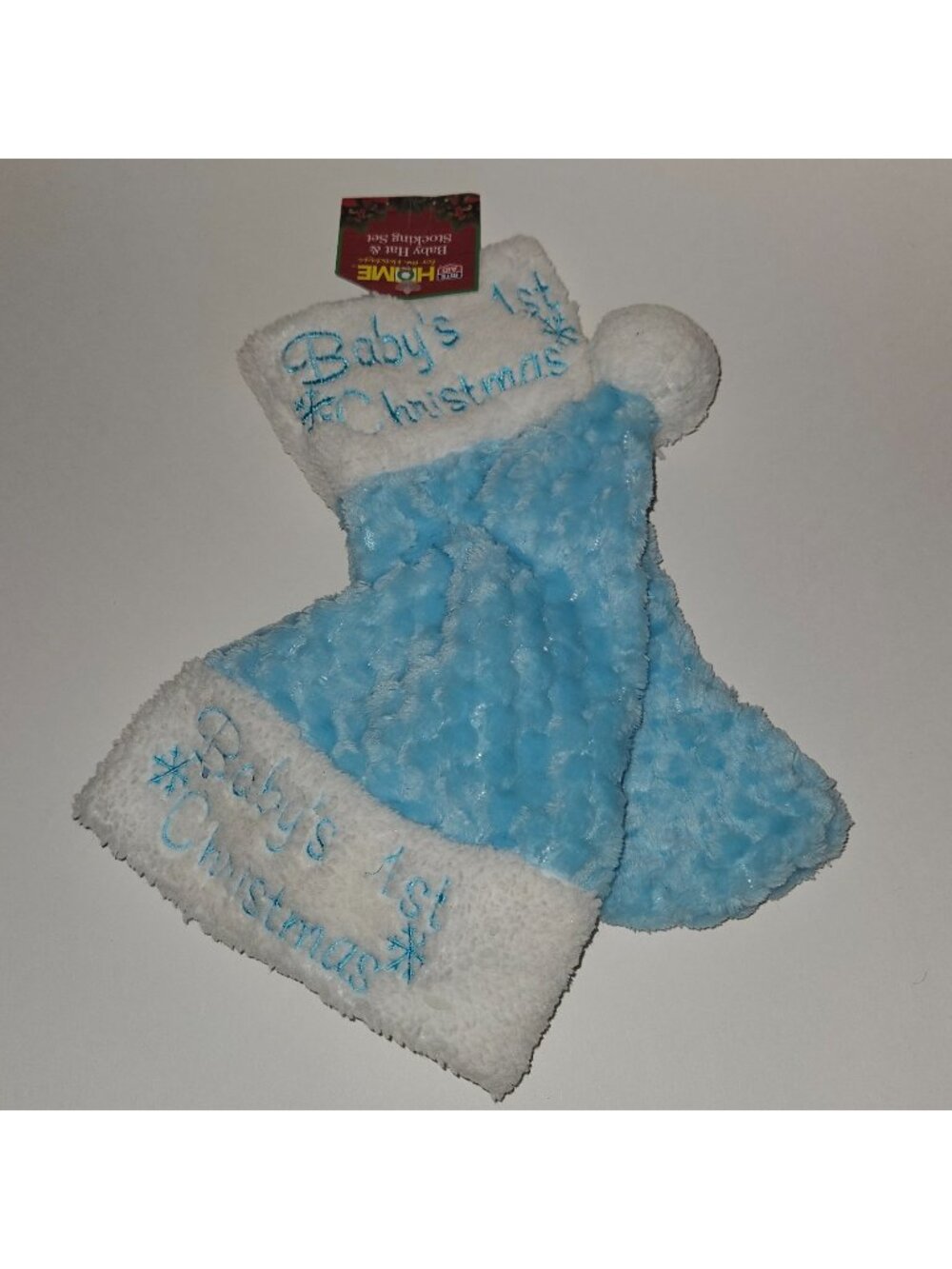 NOS Baby's 1st Christmas Blue White Santa Hat Small Christmas Stocking Lot READ
